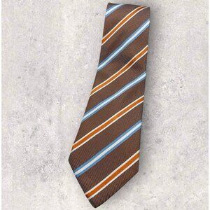CORNELIANI Silk Tie ITALY Brown Orange Blue Striped W:3.7" EUC